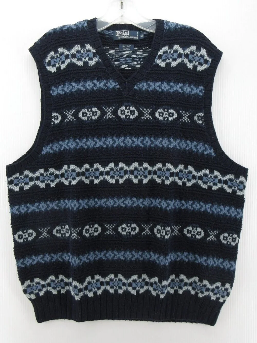 VTG Polo Ralph Lauren Sweater XL Silk Linen Vest Fair Isle Nordic Hand Knit